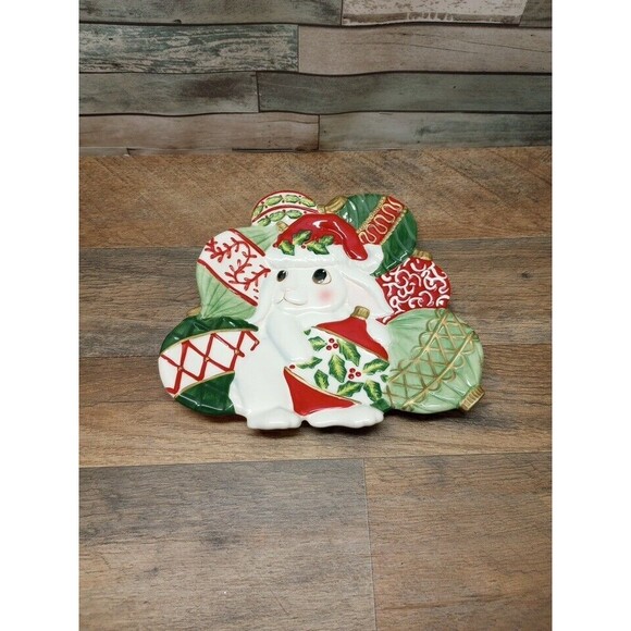 2004 Fitz and Floyd Essentials Canape Christmas BUNNY BLOOMS Plate Wall Hanging - Picture 1 of 8